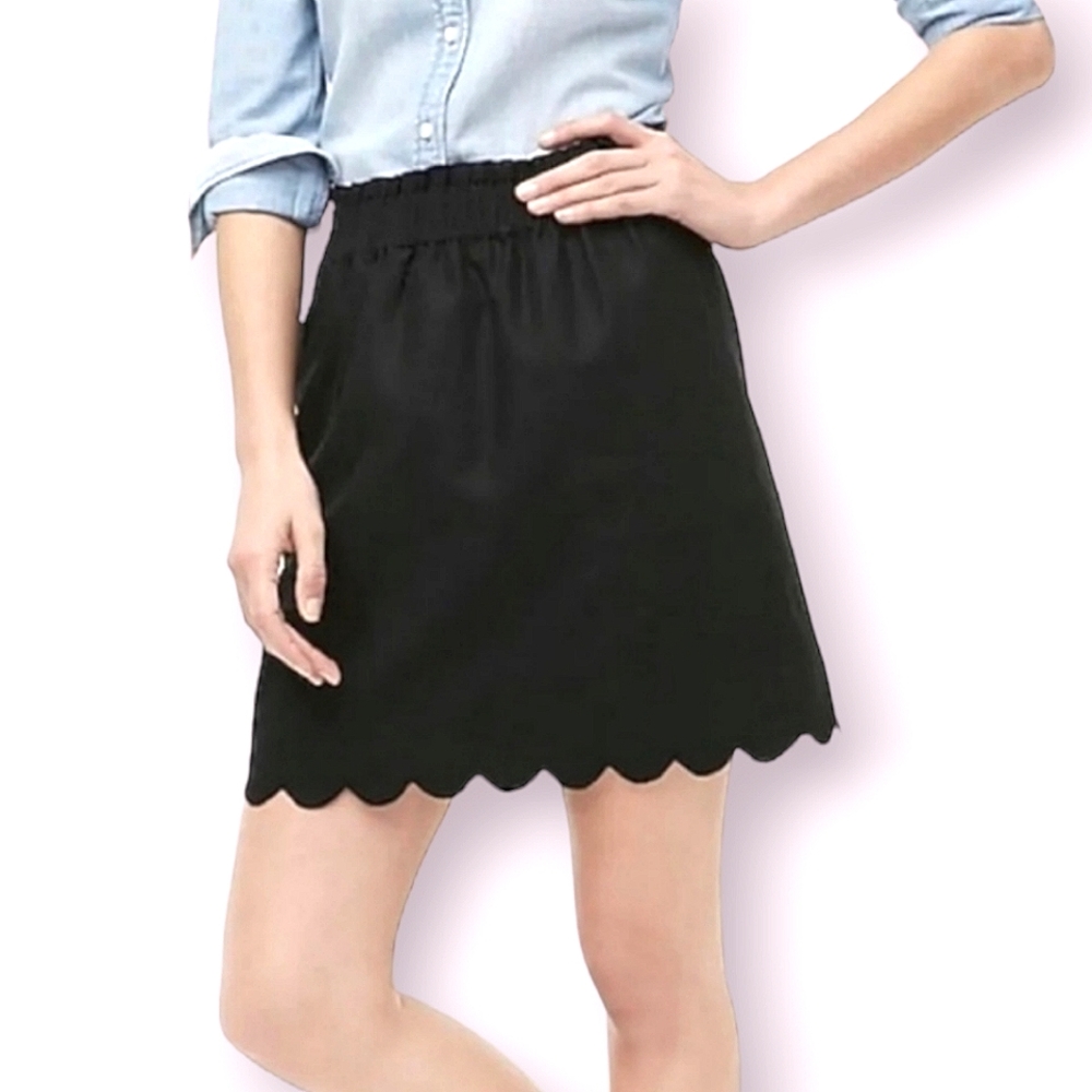 J. BY J.CREW | Women's black linen-blend scalloped-hem skirt. NWT